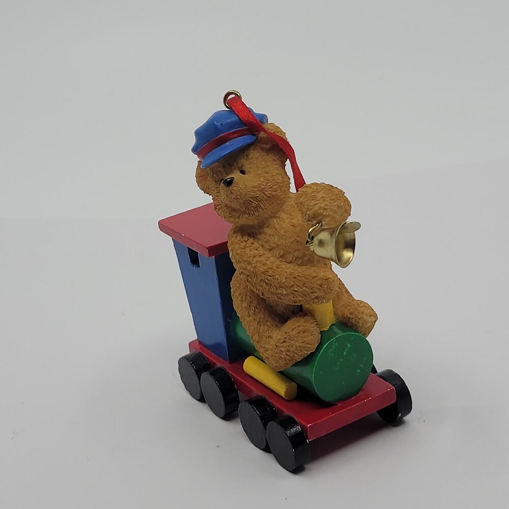 Vintage Christmas Ornament Teddy bear train locomotive.